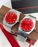 Tissot PRX Quartz Red Dial Silver Steel Strap Watch for Men - T137.410.11.421.00