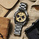 Seiko Prospex Speedtimer Solar Chronograph Gold Dial Silver Steel Strap Watch for Men - SSC817