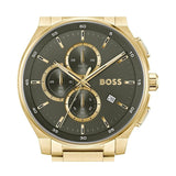 Hugo Boss Peak Chronograph Olive Green Dial Gold Steel Strap Watch for Men - 1514190