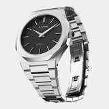 D1 Milano Ultra Thin Black Dial Silver Steel Strap Watch for Men - D1-UTBJ14