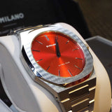D1 Milano Ultra Thin Red Dial Silver Steel Strap Watch for Men - D1-UTBJ05