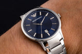 Emporio Armani Renato Blue Dial Silver Steel Strap Watch for Men - AR11180