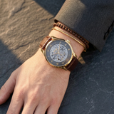 Hugo Boss Principle Skeleton Blue Dial Brown Leather Strap Watch for Men - 1514305