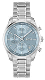 Hugo Boss Grand Tour Chronograph Ice Blue Dial Silver Steel Strap Watch for Women - 1502767