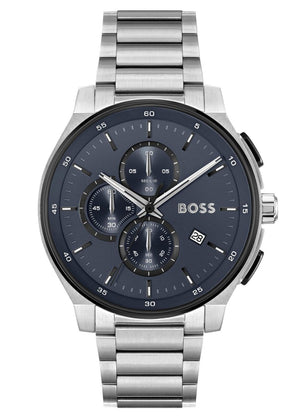 Hugo Boss Peak 2.0 Chronograph Blue Dial SIlver Steel Strap Watch for Men - 1514189