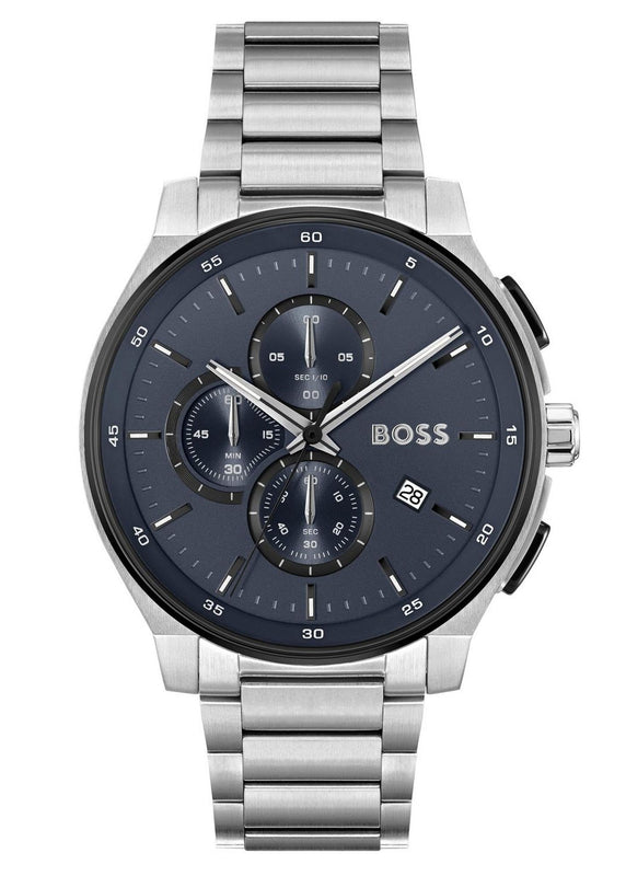 Hugo Boss Peak 2.0 Chronograph Blue Dial SIlver Steel Strap Watch for Men - 1514189