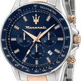Maserati SFIDA Chronograph Blue Dial Two Tone Steel Strap Watch for Men - R8873640022