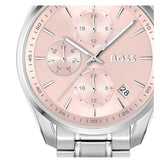 Hugo Boss Grand Tour Chronograph Pink Mother of Pearl Dial Silver Steel Strap Watch for Women - 1502765