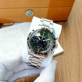 Seiko Prospex Speedtimer Solar Chronograph Green Dial Silver Steel Strap Watch for Men - SSC933