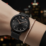 Emporio Armani Kappa Black Dial Black Mesh Strap Watch for Women - AR11252