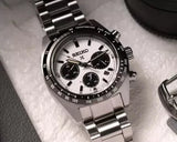 Seiko Prospex Speedtimer Solar Chronograph White Dial Silver Steel Strap Watch for Men - SSC813