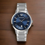 Emporio Armani Renato Blue Dial Silver Steel Strap Watch for Men - AR11180