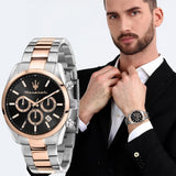 Maserati Attrazione Chronograph Black Dial Two Tone Steel Strap Watch for Men - R8853151002