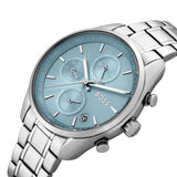 Hugo Boss Grand Tour Chronograph Ice Blue Dial Silver Steel Strap Watch for Women - 1502767