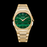 D1 Milano Ultra Thin Malachite Green Dial Gold Steel Strap Watch for Men - D1-UTBJ30