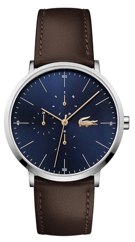Lacoste Moon Multifunction Blue Dial Brown Leather Strap Watch for Men - 2010976