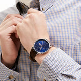 Lacoste Moon Multifunction Blue Dial Brown Leather Strap Watch for Men - 2010976