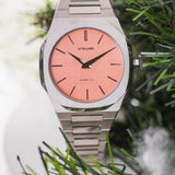 D1 Milano Ultra Thin Salmon Pink Dial Silver Steel Strap Watch for Men - D1-UTBJ26