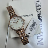 Emporio Armani Gianni T-Bar Mother of Pearl White Dial Two Tone Steel Watch for Women - AR11294