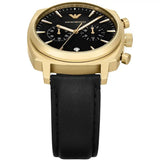 Emporio Armani Ruggero Chronograph Black Dial Black Leather Strap Watch for Men - AR11690