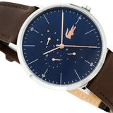 Lacoste Moon Multifunction Blue Dial Brown Leather Strap Watch for Men - 2010976