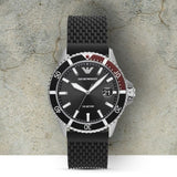 Emporio Armani Diver Black Dial Black Silicon Strap Watch for Men - AR11341