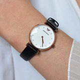 Emporio Armani Gianni T-Bar White Dial Black Leather Strap Watch for Women - AR11270