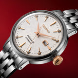 Seiko Presage Cocktail Time Skydiving Automatic Diamonds Mother of Pearl Dial Silver Steel Strap Watch for Women - SRE009J1