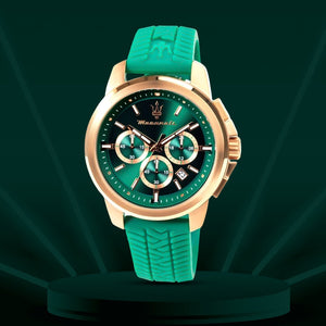 Maserati Successo Chronograph Green Dial Green Silicone Strap Watch for Men - R8871621038