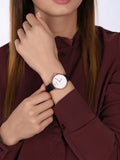 Emporio Armani Gianni T-Bar White Dial Black Leather Strap Watch for Women - AR11270