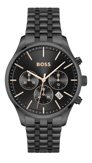 Hugo Boss Avery Chronograph Black Dial Black Steel Strap Watch for Men - 1514256