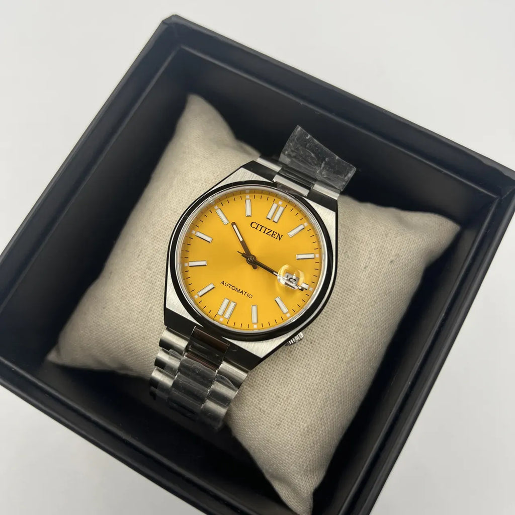 Citizen Tsuyosa Automatic Yellow Dial Silver Steel Strap Watch for Men - NJ0150-56Z