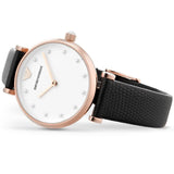 Emporio Armani Gianni T-Bar White Dial Black Leather Strap Watch for Women - AR11270