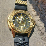 Philipp Plein The Skull Gold Dial Black Silicone Strap Watch for Men - PWAAA0221