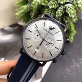 Emporio Armani Aviator Silver Dial Two Tone Leather Strap Watch for Men - AR11202