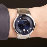 Emporio Armani Renato Blue Dial Silver Steel Strap Watch for Men - AR11180
