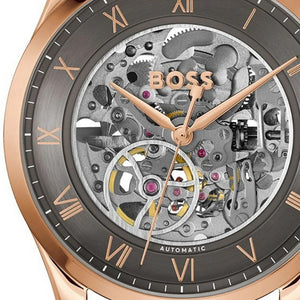 Hugo Boss Principle Skeleton Grey Dial Brown Leather Strap Watch for Men - 1514253