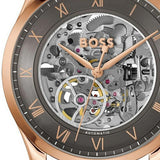 Hugo Boss Principle Skeleton Grey Dial Brown Leather Strap Watch for Men - 1514253