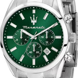 Maserati Attrazione Chronograph Green Dial Silver Steel Strap Watch for Men - R8853151011