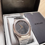 D1 Milano Ultra Thin Black Dial Silver Steel Strap Watch for Men - D1-UTBJ14