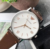 Emporio Armani Kappa Silver Dial Brown Leather Strap Watch for Men - AR11173