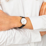 Emporio Armani Gianni T-Bar White Dial Black Leather Strap Watch for Women - AR11270