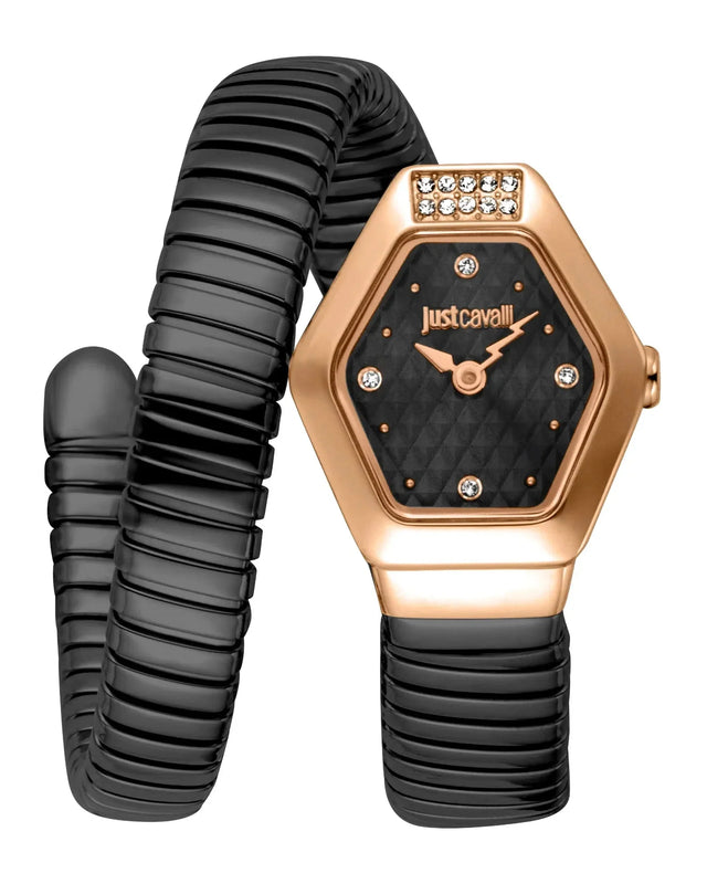 Just Cavalli Splora Black Dial Black Steel Strap Watch for Women - JC1L394M0075
