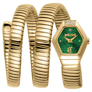 Just Cavalli Romina Green Dial Gold Steel Strap Watch for Women - JC1L395M0035