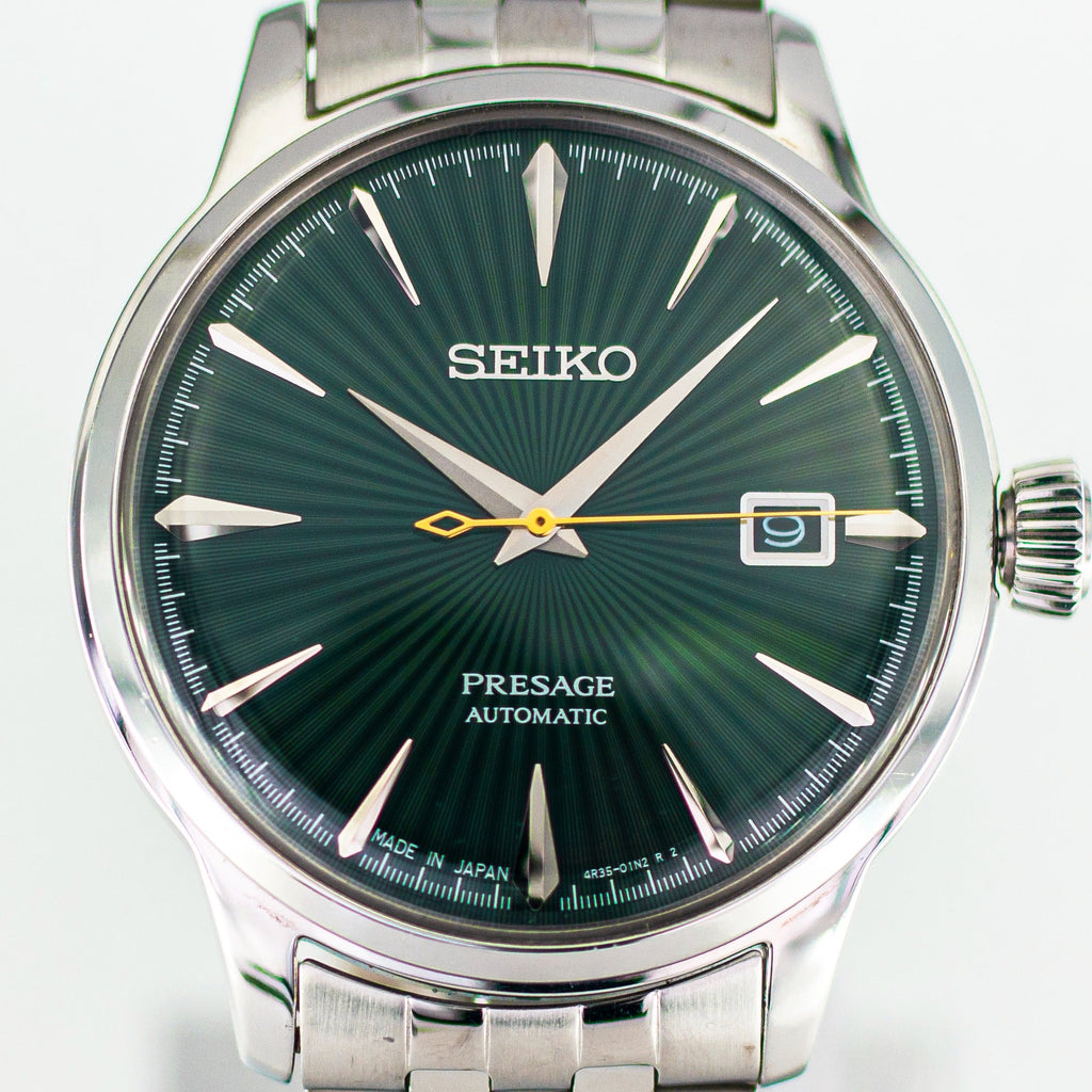 Seiko Presage Cocktail Time Automatic Green Dial Silver Steel Strap Watch for Men - SRPE15J1