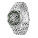 Hugo Boss Principle Skeleton Green Dial Silver Steel Strap Watch for Men - 1514236