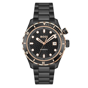 Hugo Boss Bossmatic Automatic Black Dial Black Steel Strap Watch for Men - 1514215