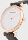 Emporio Armani Gianni T-Bar White Dial Black Leather Strap Watch for Women - AR11270