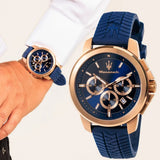 Maserati Successo Chronograph Blue Dial Blue Silicone Strap Watch for Men - R8871621034
