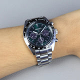Seiko Prospex Speedtimer Solar Chronograph Green Dial Silver Steel Strap Watch for Men - SSC933